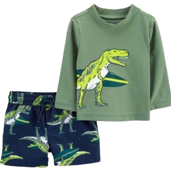 Carter's Baby Boys Dinosaur Print Rash Guard Set Size 6m - Picture 1 of 2
